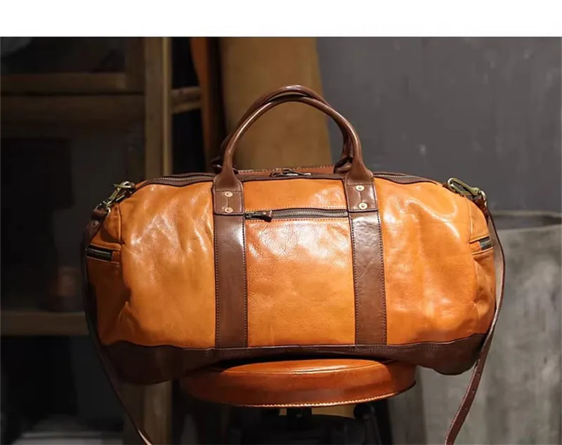 PNDME fashion vintage high quality genuine leather men's women's travel bag outdoor real cowhide large capacity crossbody bag