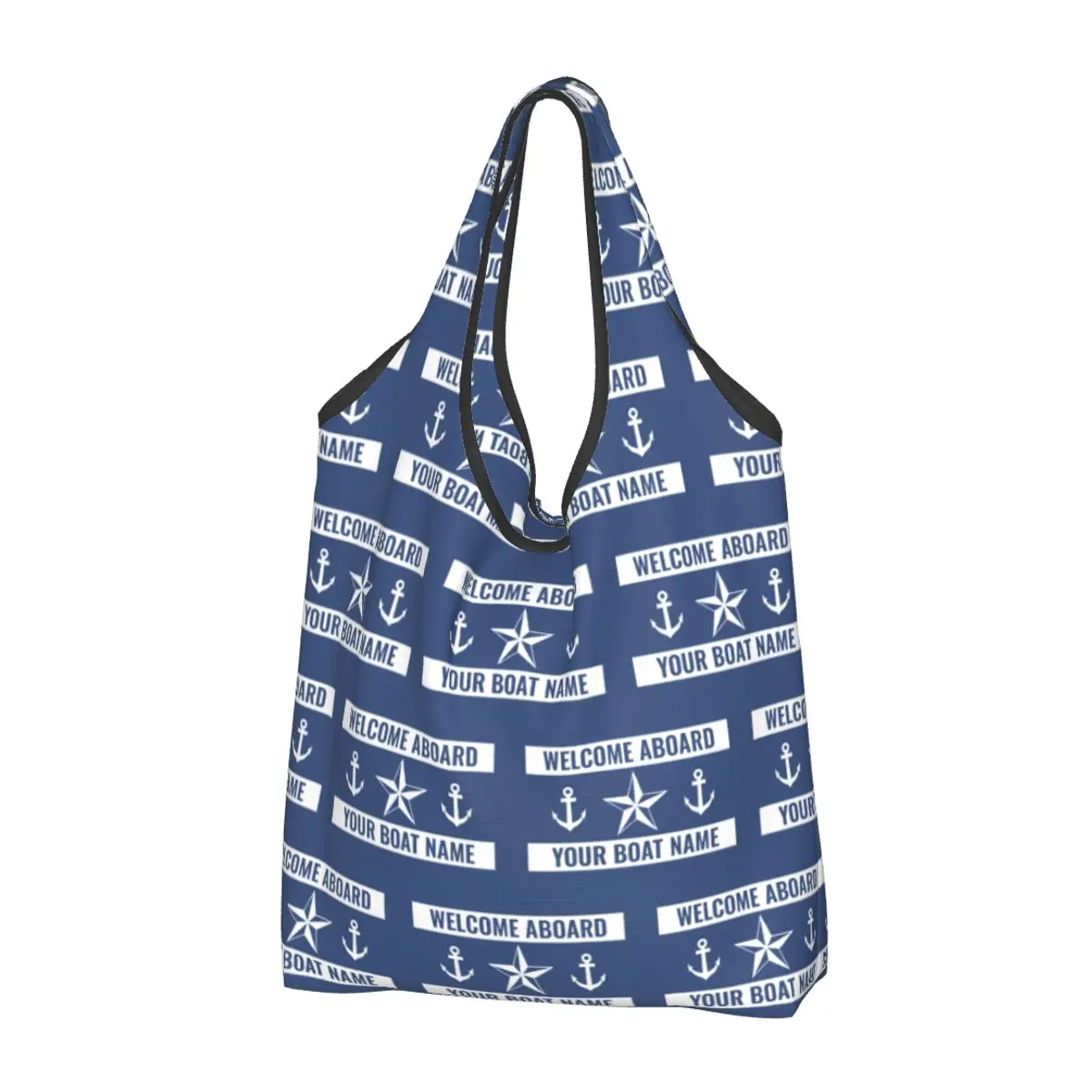 Reusable Welcome Aboard Nautical Boat Shopping Bag Women Tote Bag Portable Groceries Shopper Bags