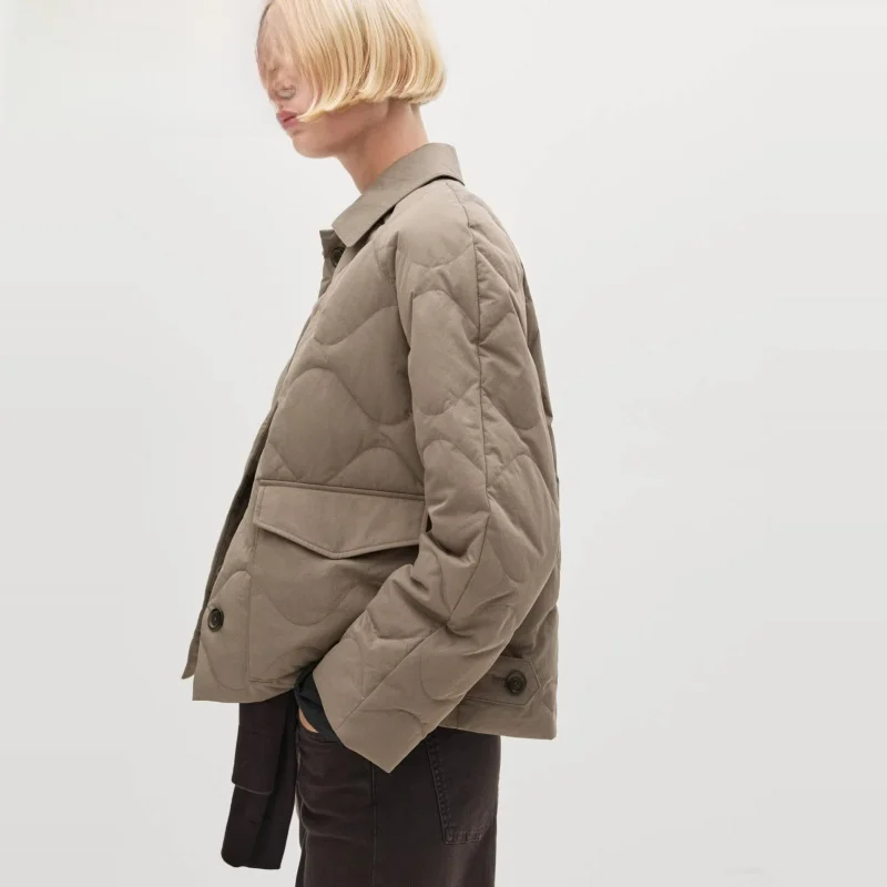 

Spring 2025 Casual Lightweight Warm Cotton Jaet Women's Simptic Wave Stitch ort Version Outerwear Comfortable Collar