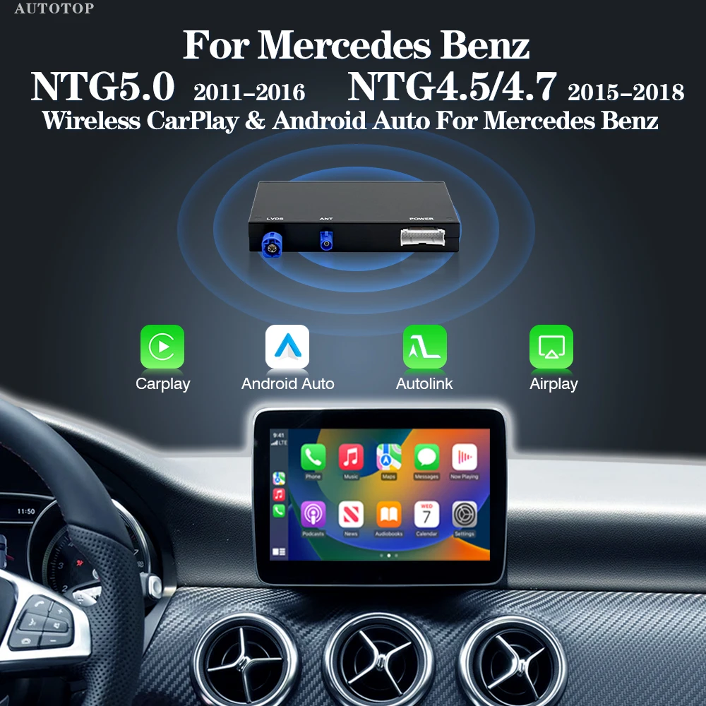 AUTOTOP Wireless CarPlay scatola adattatore Android per Mercedes Benz C GLC/C/GLC/GLA classe 2013-2018 NTG 4.5/5.0 MirrorLink fotocamera posteriore