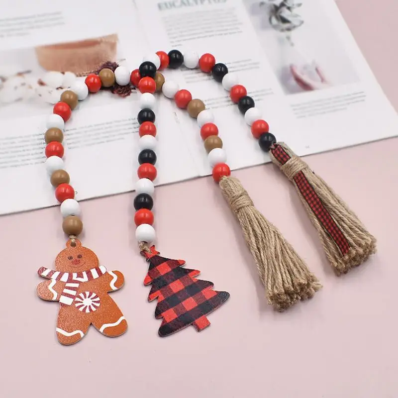 Wood Bead Tassel Prayer Beads Farmhouse Rustic Natural Wood Bead String Wood Bead String Christmas Pendant For Home Decoration