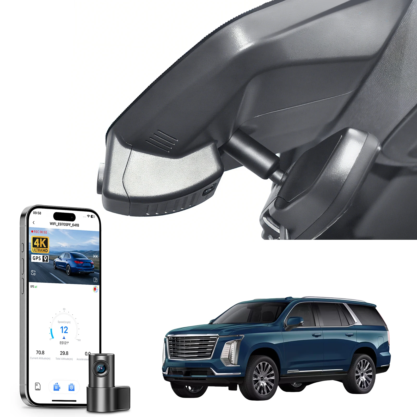 Câmera Veicular 4K Dedicada para Cadillac Escalade e Escalade ESV (2015-2026) com GPS, WiFi e Aplicativo - Plug and Play