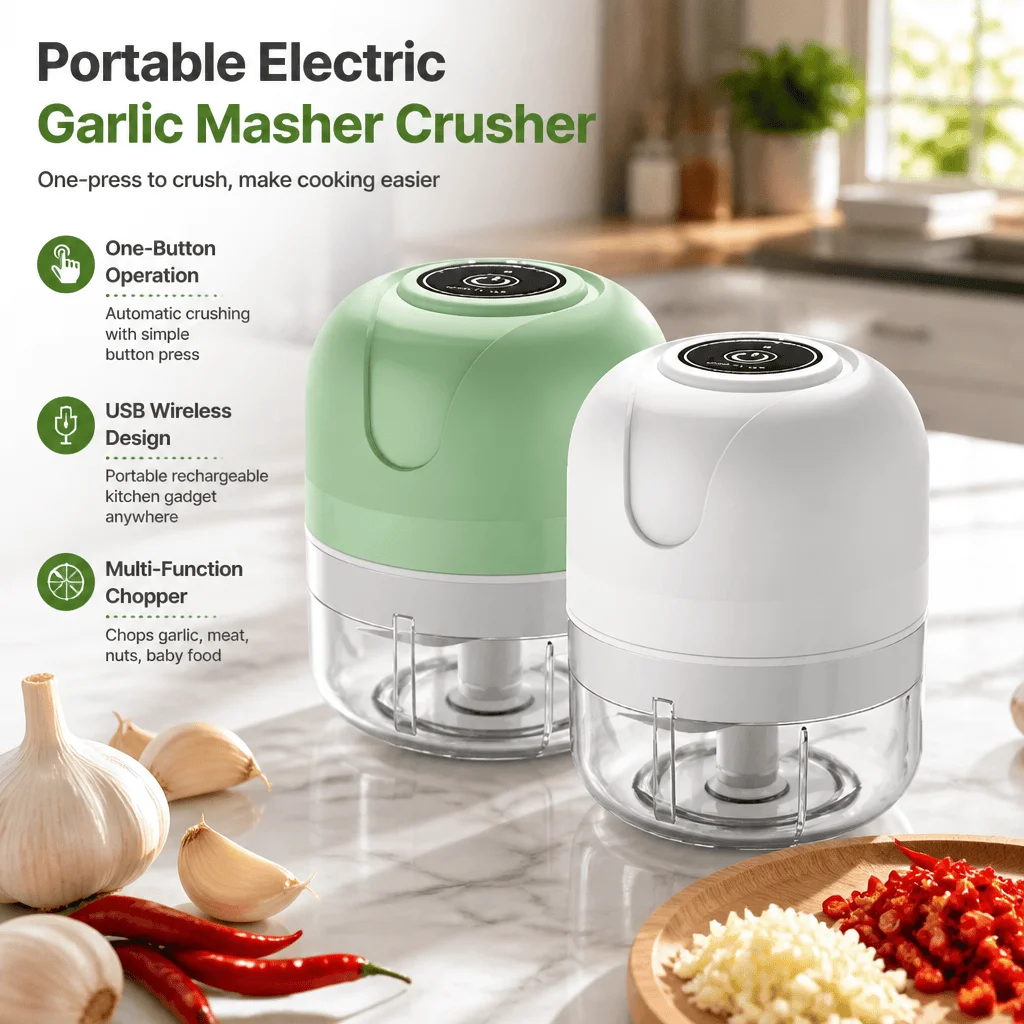 Electric Garlic Chopper Mini Food Processor USB Wireless Rechargeable Portable Blender Baby Food Maker Vegetable Meat Grinder