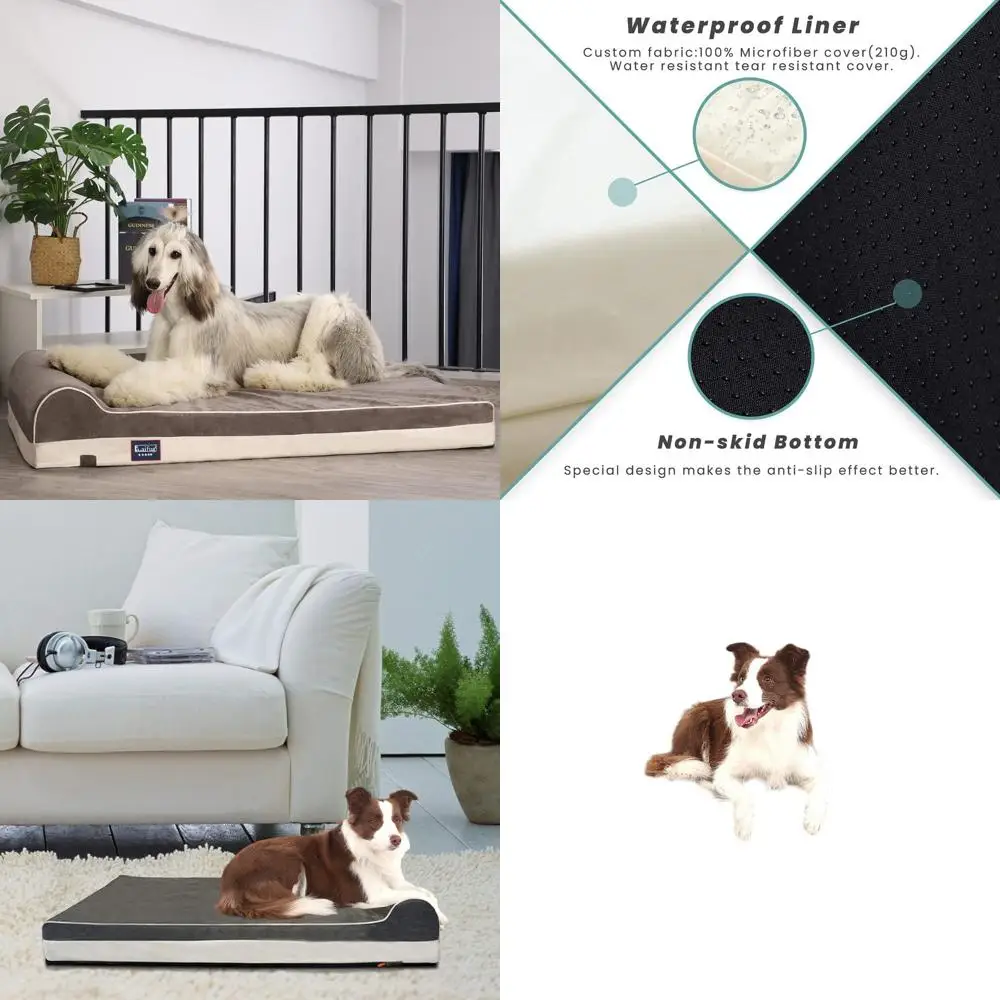 

Ортопедическая лежанка для собак очень большого размера с подушкой, водонепроницаемым вкладышем и моющимся чехлом, серая