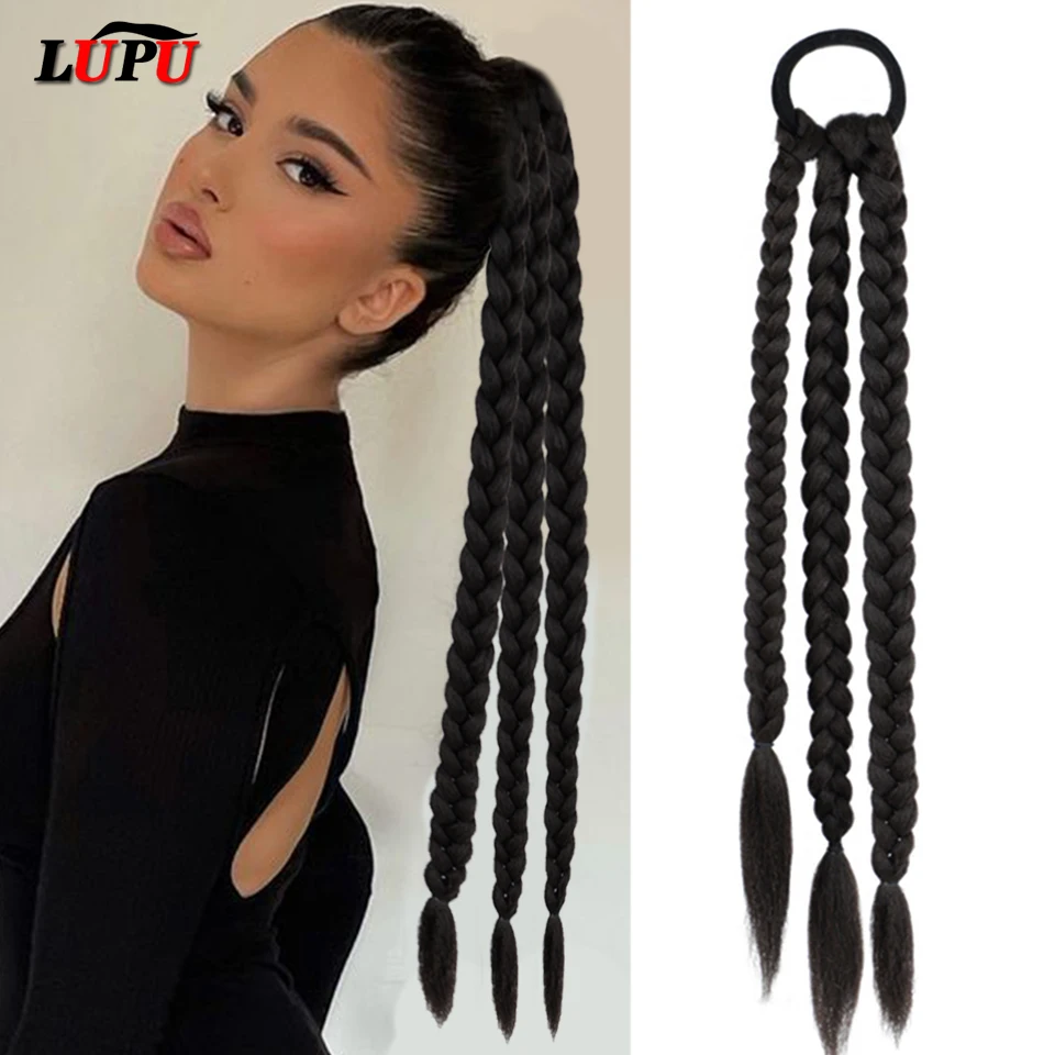 

LUPU Synthetic Boxing Twist Braiding Hair Ponytail Extensions Natural False Fake Hair Pony Tail Hairpieces for Women Black Brown