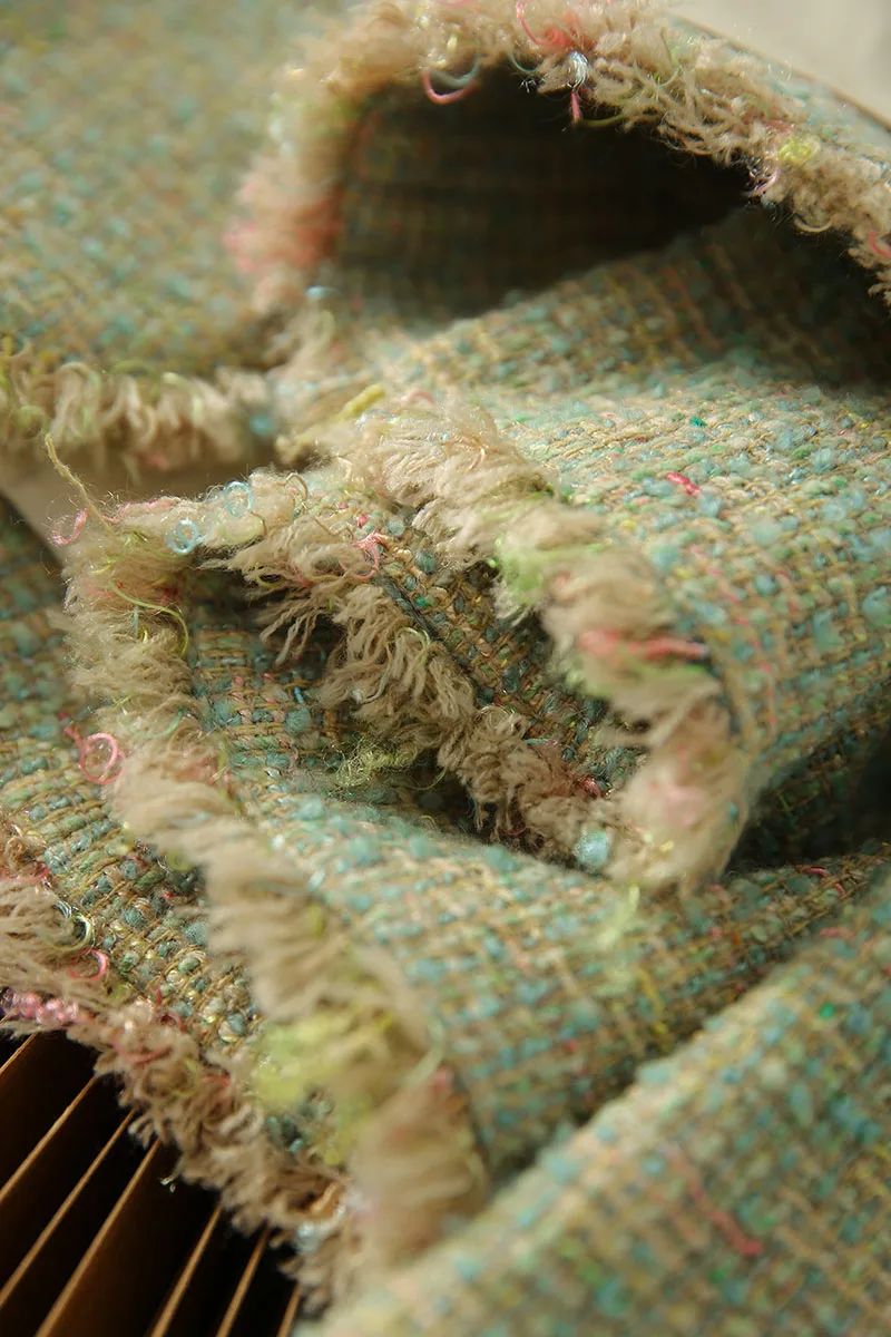 Ele een ort Płaszcz Damski Tweedowy Top Wiosna 2025 Nowy Elegancki Guziki Okrągły Dekolt Długi Rękaw Prosty Krój