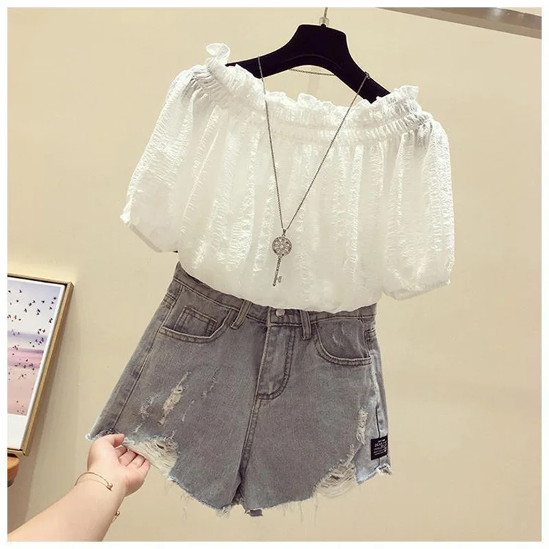 Elegant Slash Neck Solid Color Ruffles Folds Chiffon Shirt Women Clothing 2024 Casual Pullovers Short Sleeve Commute Blouse