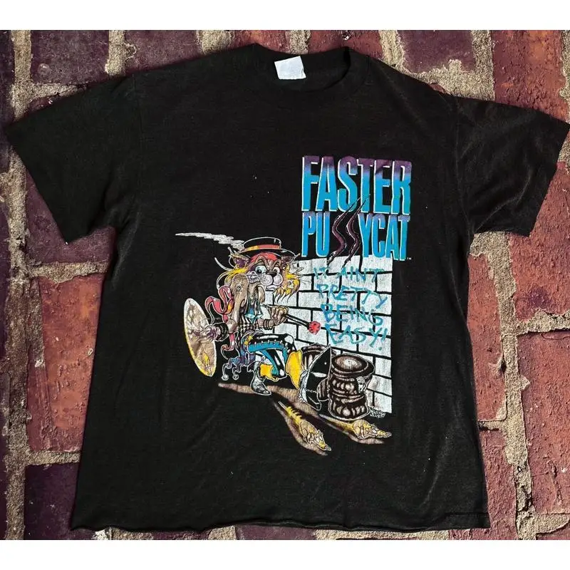 Faster Pussycat Cartoon Man Blue Cat T-Shirt