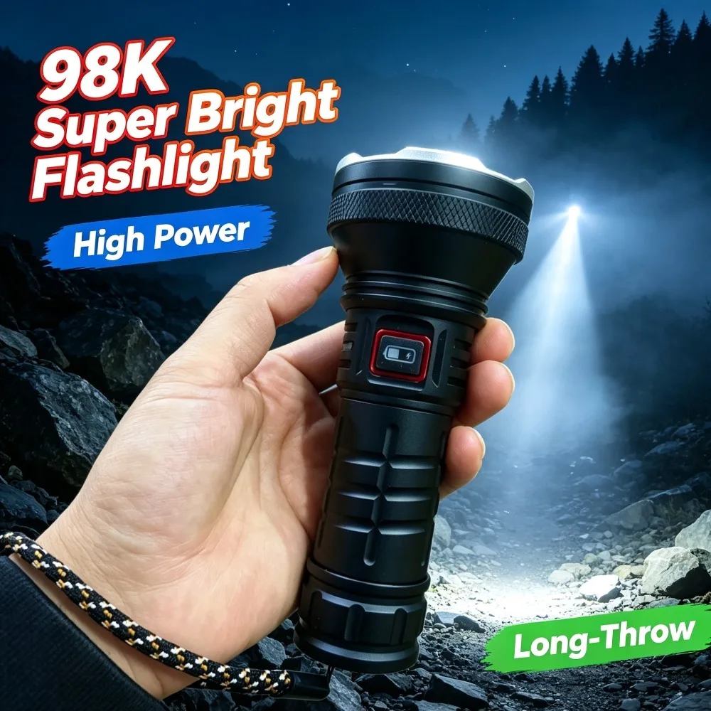 New 98K High Power Long‑Throw Flashlight BT90 Light Source Rechargeable Torch Ultra‑Long Working Time for Outdoor Patrol