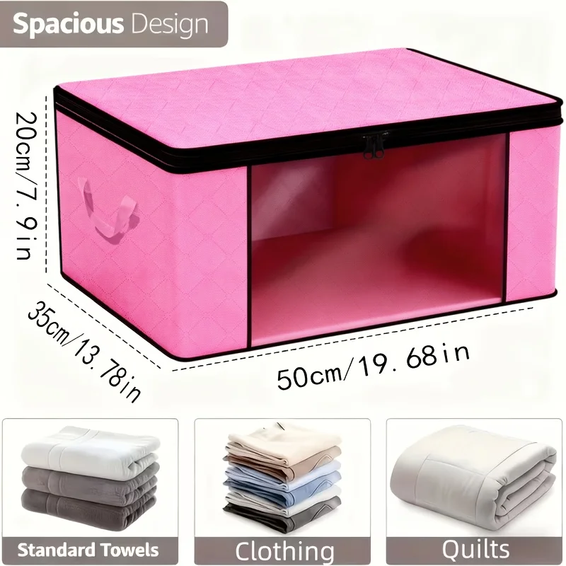 3 Sets of Pink Foldable Storage Bags with Window View, Zipper Cover, and Reinforced Handle, Under Bed Storage