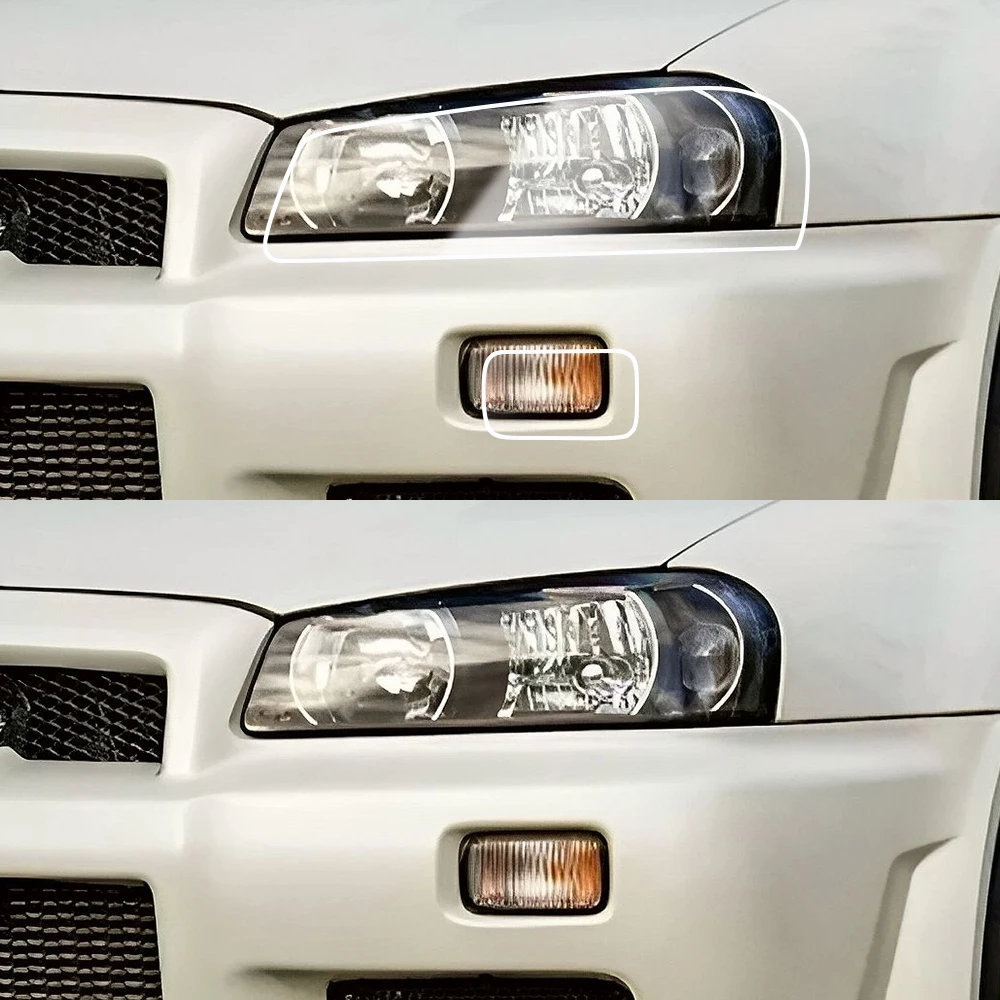

Для Nissan GT-R R35 Skyline GT-R R34: глянцевая дымчато-черная защитная пленка из ТПУ для фар, предварительно вырезанная, антицарапийная, виниловая.