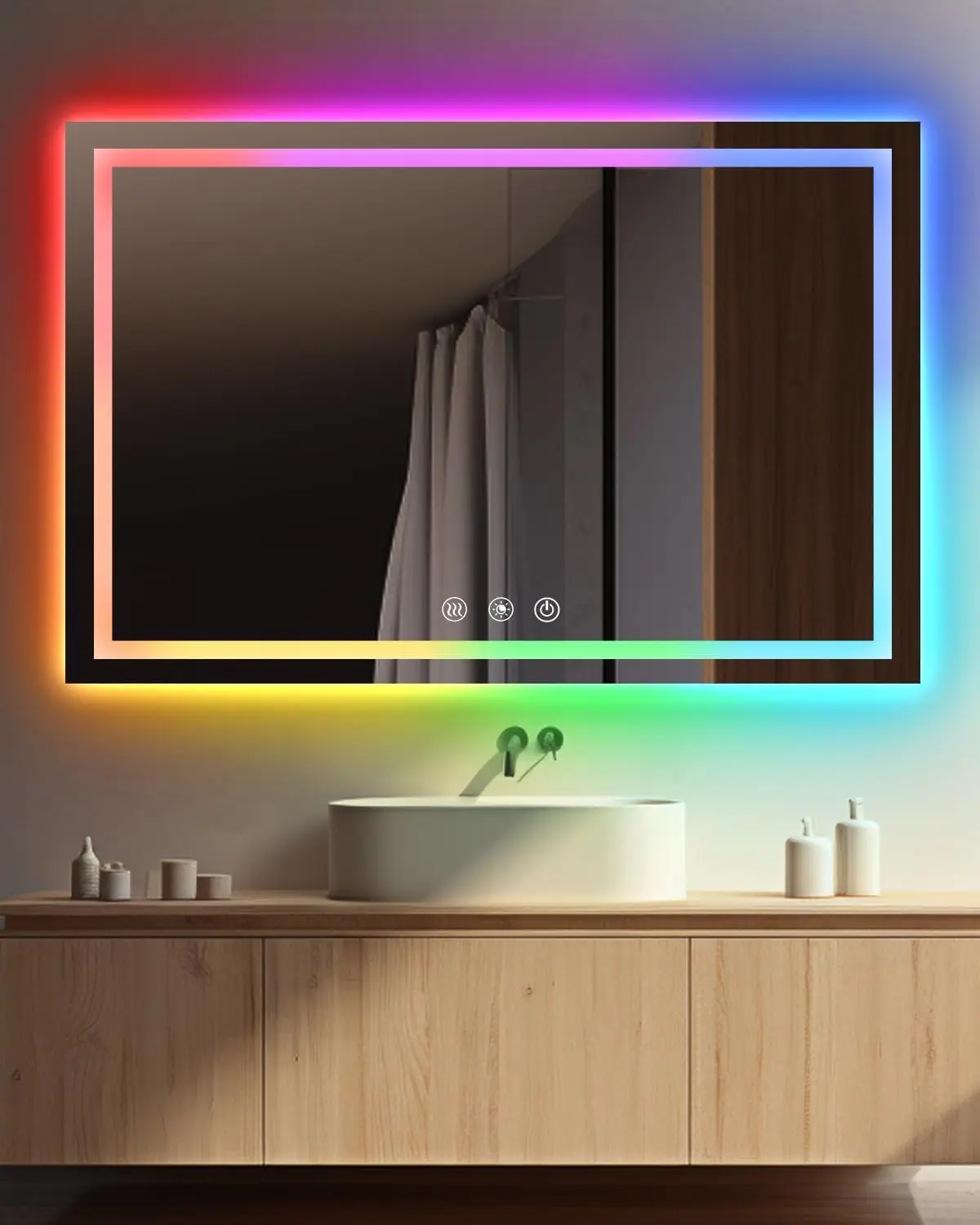 oneup 55x36 Inch LED Bathroom Mirror,RGB Color Changing Bathroom Mirror with Lights,Anti-Fog Wall-Mounted Vanity