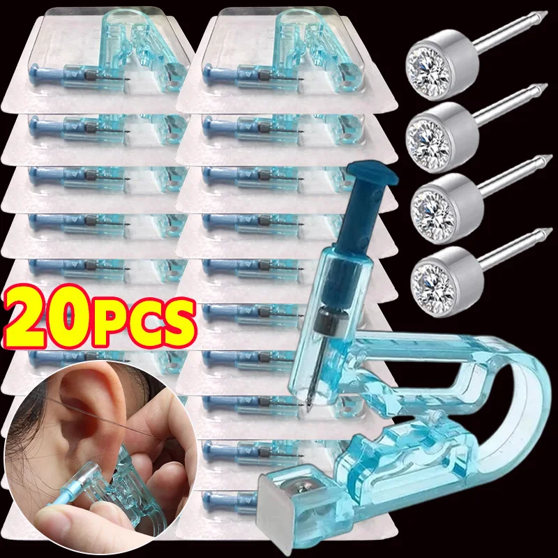 1/20pcs Blue Disposable Ear Piercing Gun Kit Asepsis Healthy Safety Nose Earring Piercer Tool Set Machine Kit Studs Body Jewelry