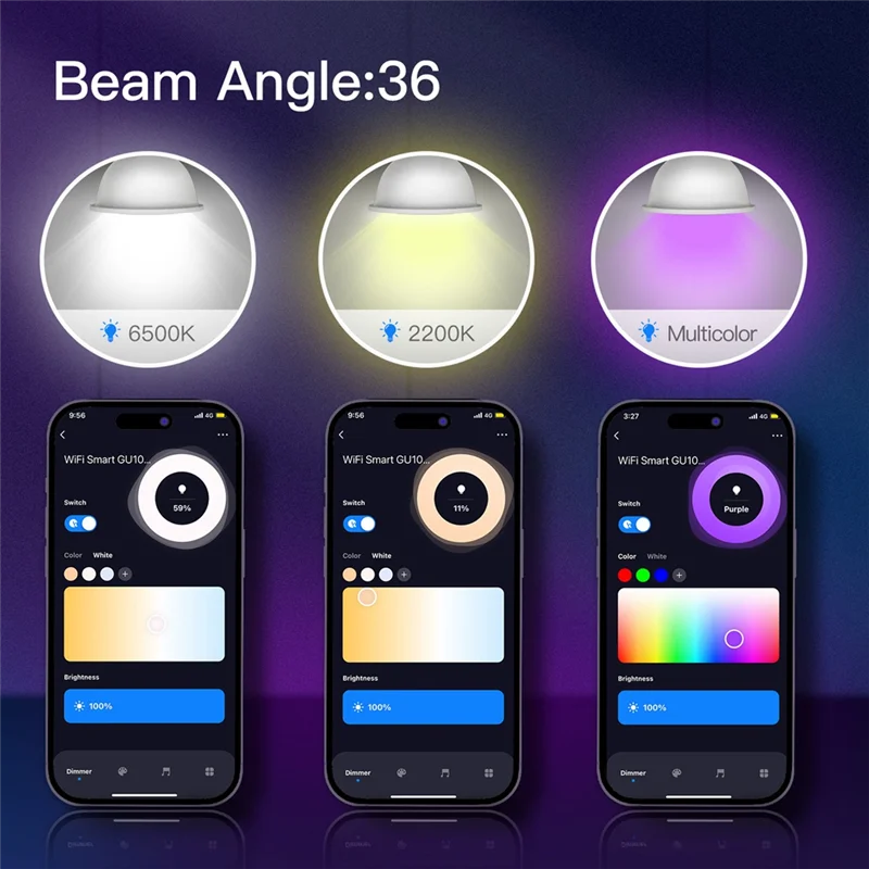 B92B-Tuya GU10 WIFI Smart Life APP Control Dimmable Lamps Light Bulbs For Alexa/Google Voice