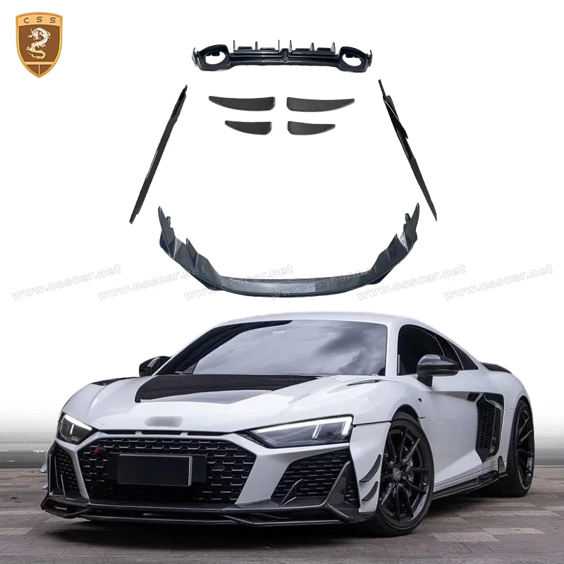 Cap-risto Style Dry Carbon Fiber Body Kit For Audi R8 2022-2024 Front Lip Wrap Angle Splitter Side Skirts Rear Diffuser Bodykit