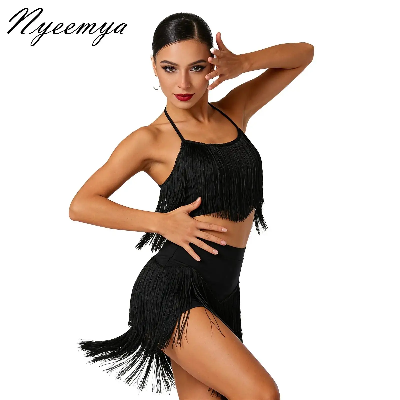 

Women Tassels Fringe Dance Top Sleeveless Spaghetti Straps Cross Back Tassels Belly Dance Top for Club Dressing Up Masquerade