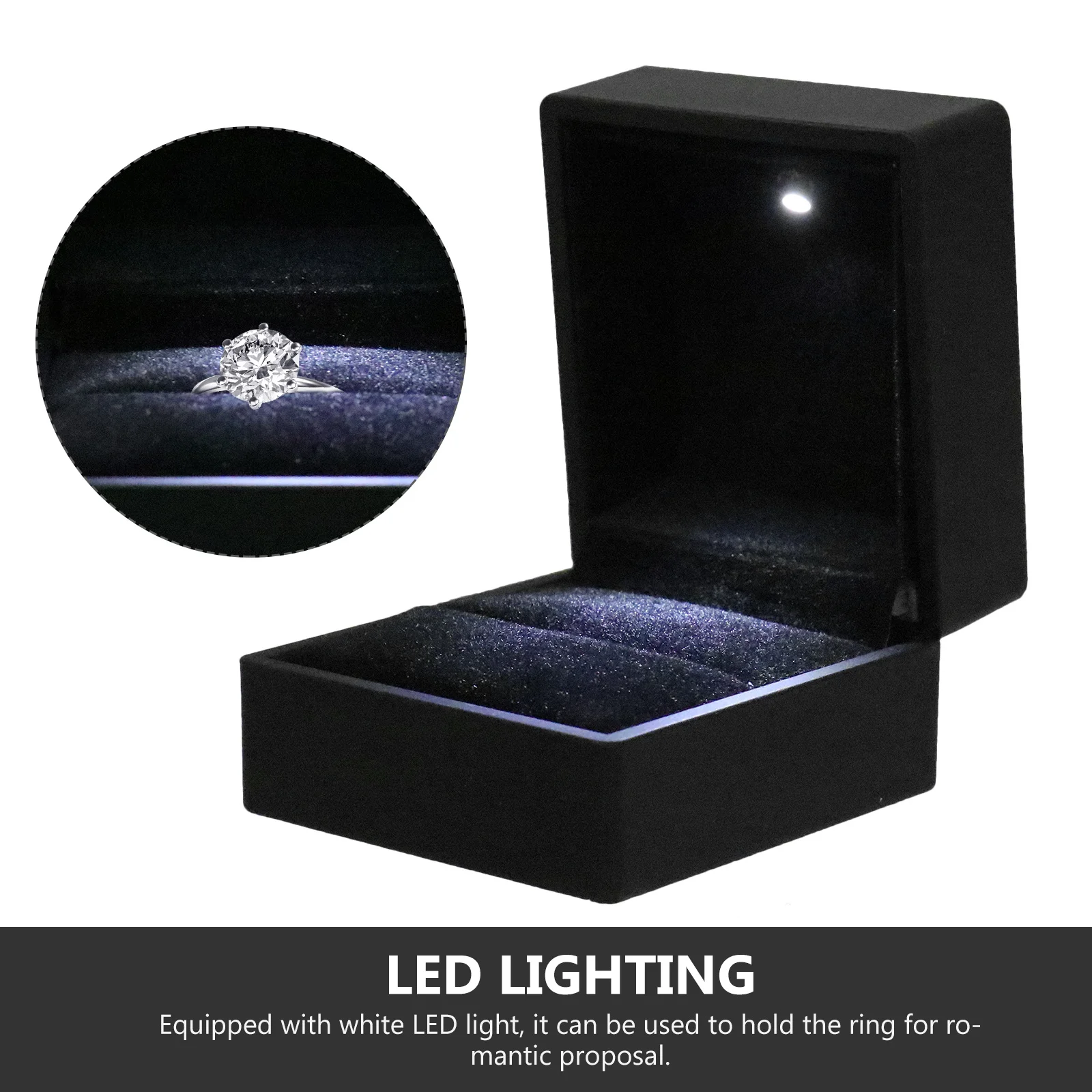 

Коробка для обручальных колец Портативная металлическая коробка из искусственной кожи черного цвета с белой светодиодной подсветкой Футляр для ювелирных изделий Идеальное предложение Подарочная коробка для обручальных колец