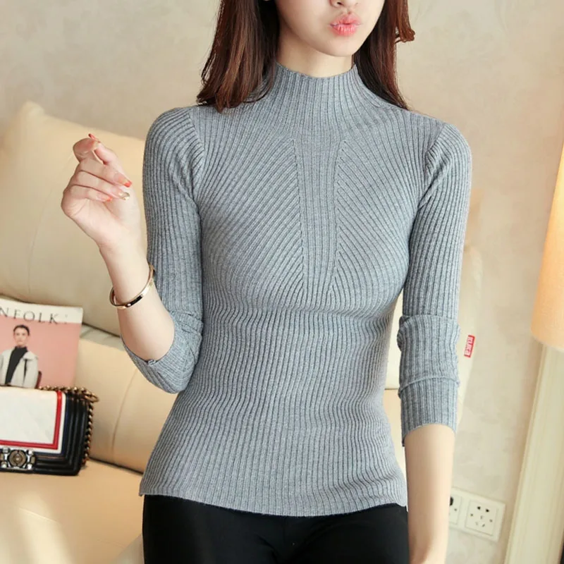 Elegant Solid Long Sleeve Tops Femme Fashion Soft Warm Slim Sweater 2023 Winter Turtleneck Pullover Casual Women Clothes 5218 50