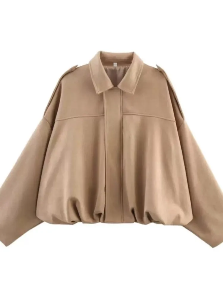 Autumn Winter New Fashion Suede Fabric Women Bomber Jackets 2025 Causal Long Sleeve Zipper Loose Coats Cropped Jacket Outwear