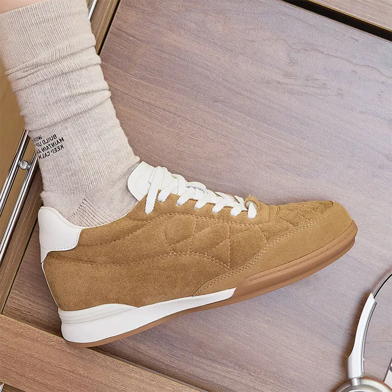 Women's Sports Shoes Genuine Leather With Diamond Pattern Retro German Trainer Invisible Heightening 5CM Forrest Gump Shoes - view 2