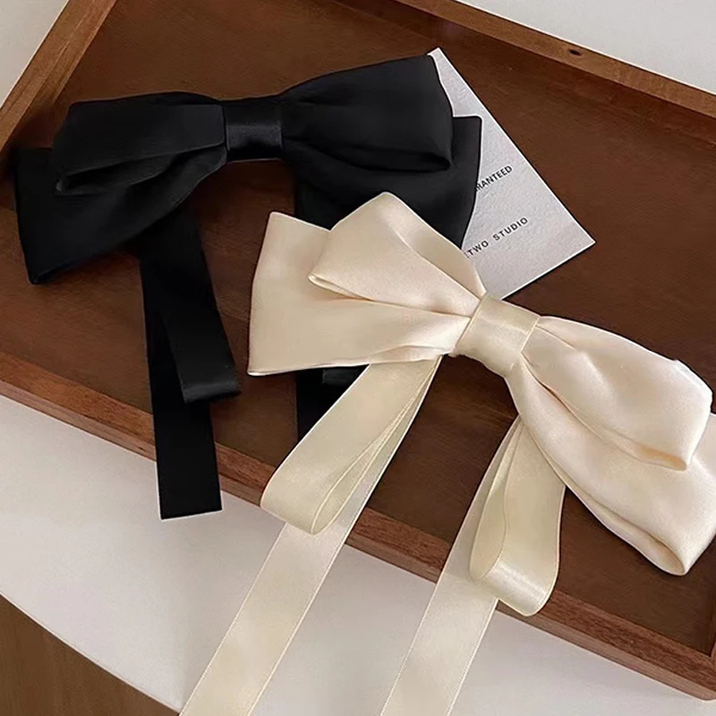 Lady Elegant Satin Bow Ribbon Hairpin Spring Clip For Back Of Head Fashion Headwear