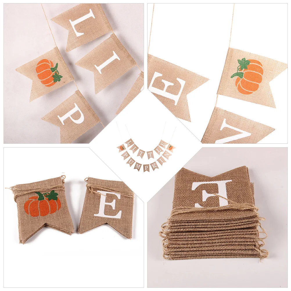 

Little Pumpkin Flag Hanging Ceiling Festival Decor Linen Banner for Party Home Bunting Thanksgiving Mantel nament Bright Colored