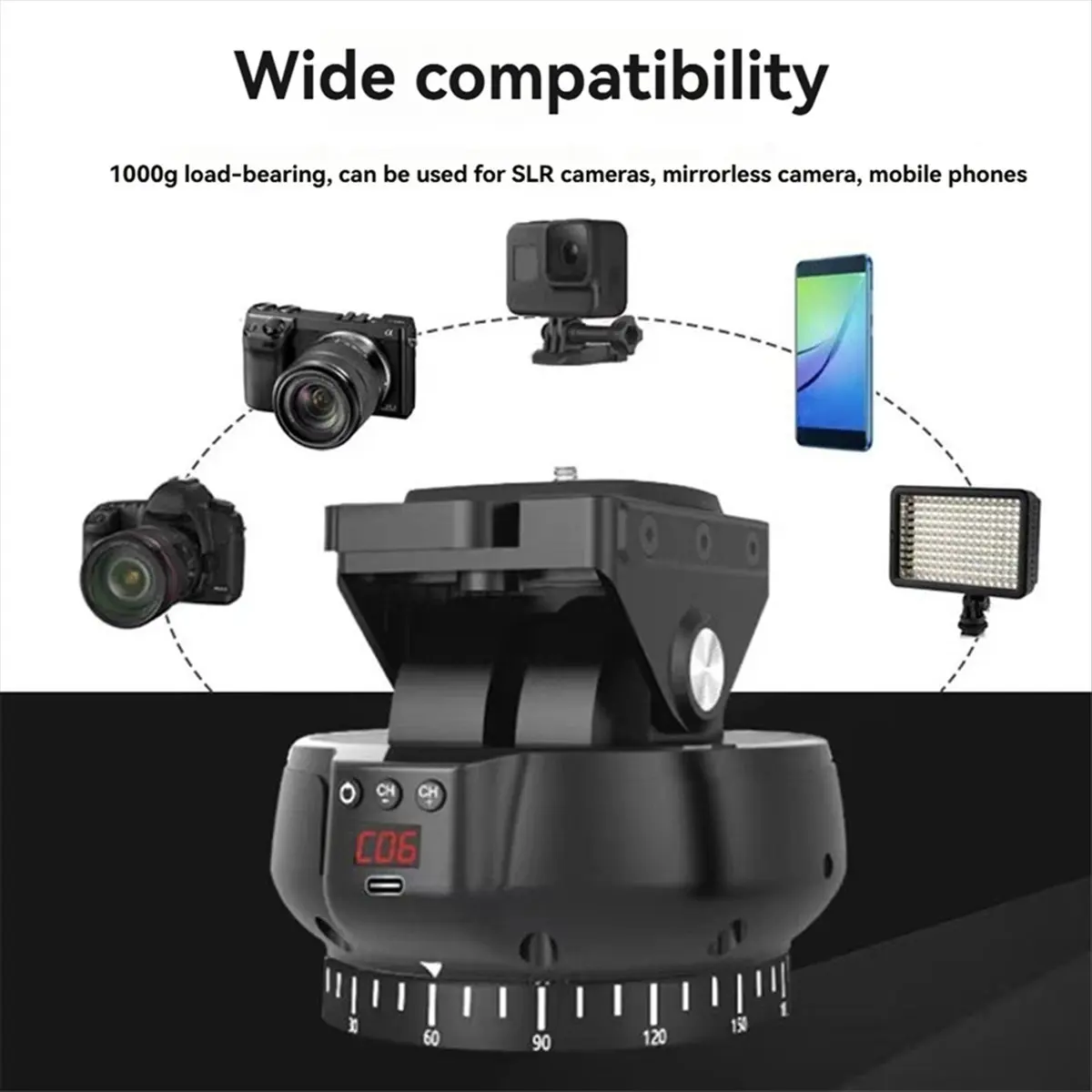 A69ZBG! Ap-YT-1200 Auto Motorized Rotating Panoramic Remote Control Pan Tilt Video Tripod Stabilizer for Smartphone