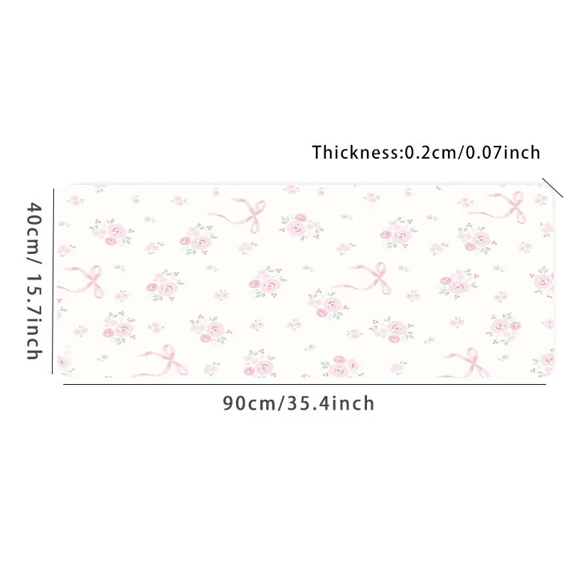 Light Pink Lovely Flower Green Leaves Bow Aesthetic Large Gaming Mouse Pad Non-slip Office Accessories Birthdaye Tens Friends