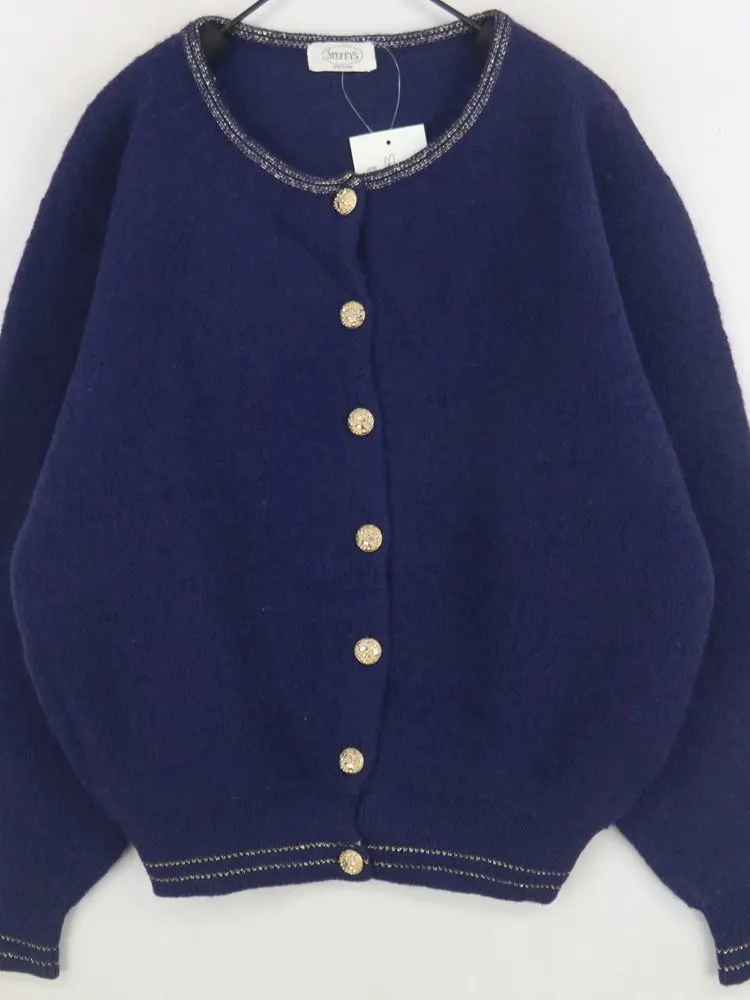 Vintage Woolen ort Cardigan Women's Faion Sweet Sle Golden Button Open Sweater Plaid Design Autumn Winter Casual Wear