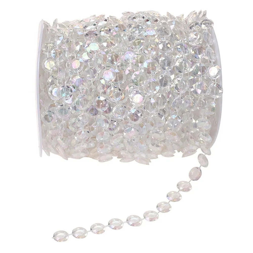 10mm Acrylic Beads Chain 30M Iridescent Decorative Beads Chain Roll Acrylic Disc Beaded Garland Strand Festival Decorations
