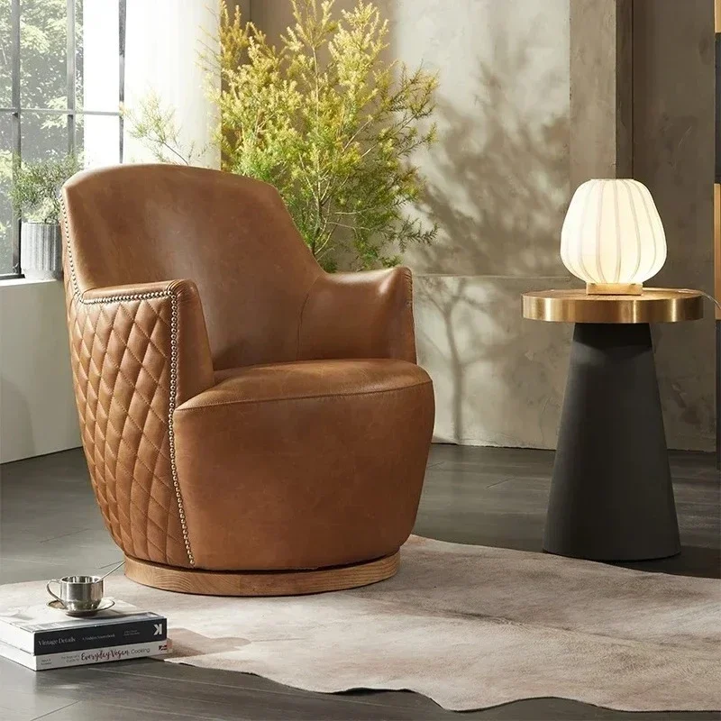 Y Nordic light luxury leather snail chair balcony leisure rotatable tiger chair lazy single sofa chair