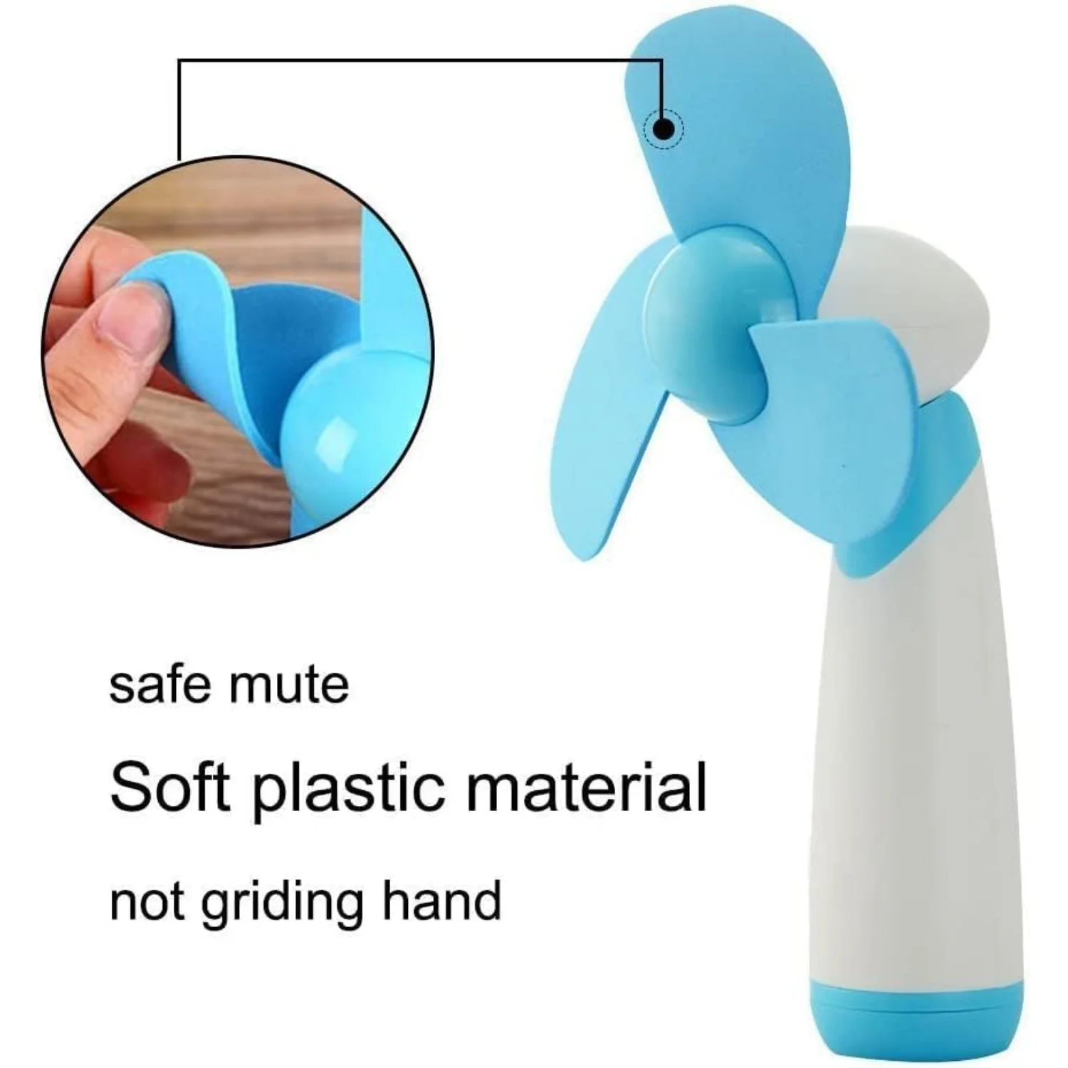 พัดลมมินิ พัดลมส่วนตัว แบตเตอรี่ ใบมีดโฟมนุ่ม ขับเคลื่อนสําหรับการเดินทาง (สีน้ําเงิน 1 ชิ้น)