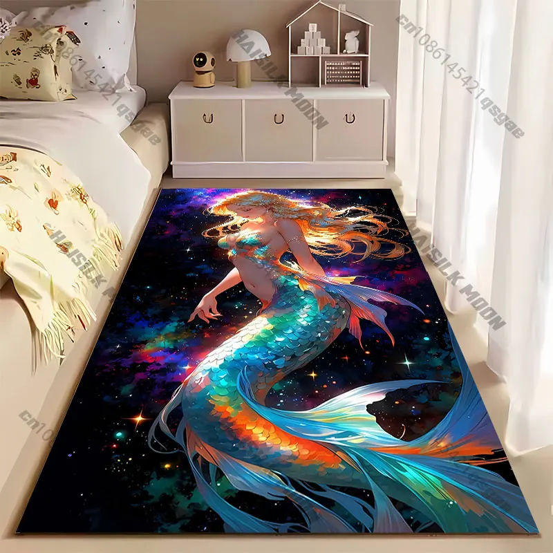 Fantasy luminous mermaid in cosmos carpet Yoga living room room decor children's crawling mat doormat area rug games mat