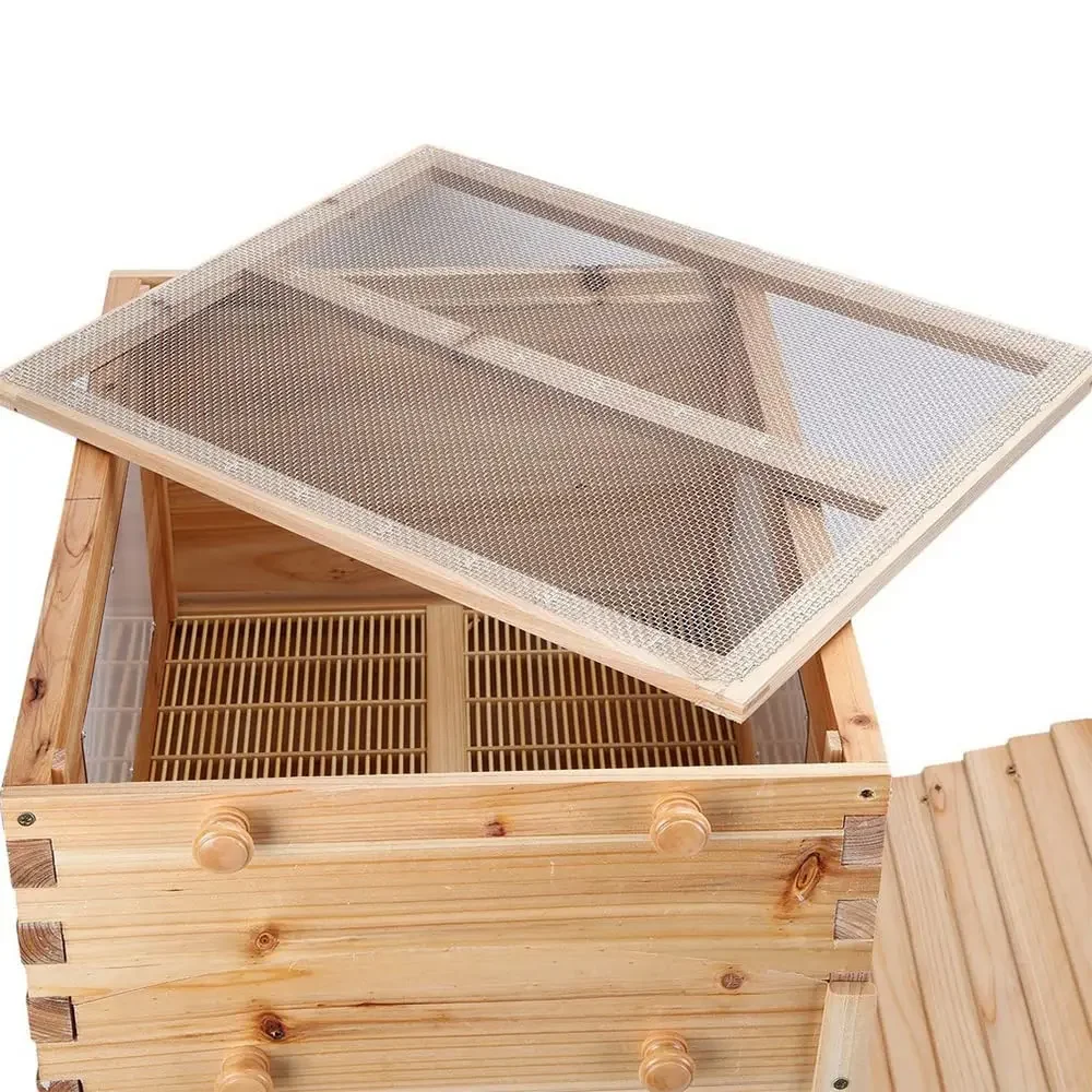 Auto Wooden Flows Bee Hive House kit Beehive Boxes with 7 Pieces Comb Honey Frames for Beginning and Professional Beekeepers