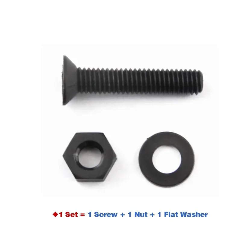 Black Nylon Countersunk Cross Head Screw Nut Washer Set M3 to M6 Plastic Insulated Bolt