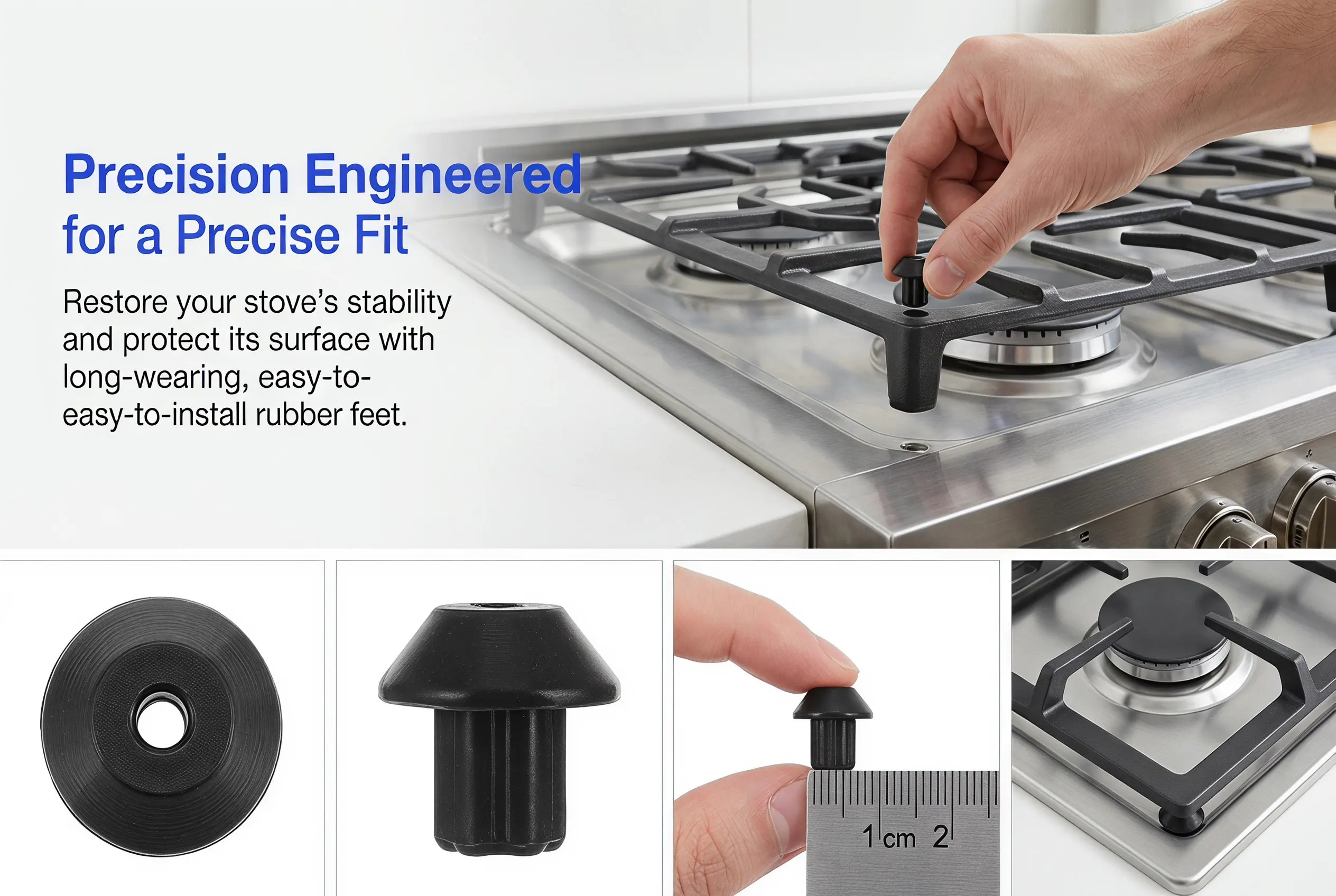 48Pcs Gas Range Burner Grate Foot Rubber Replacement Parts for Stove Cooker Protecting Cooktop from Scratches Leveling Grate