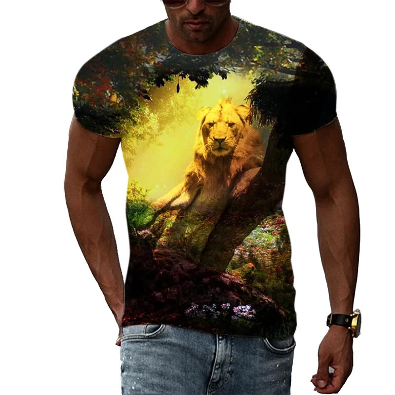 

Summer Fashion Animal Graphic T-Shirt Casual Trend Natural Scenery Trend Short Sleeve Personality Print Quality Men's Clothing