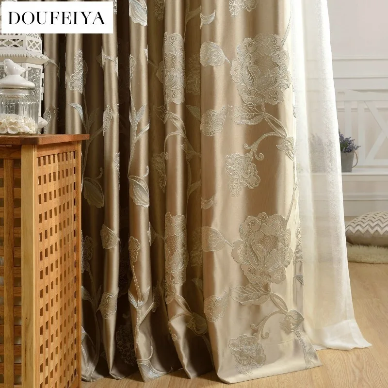 Custom Size Luxurious European Jacquard Full Blackout Curtains for Living Room Bedroom Dining Modern Grace White Tulle Decor