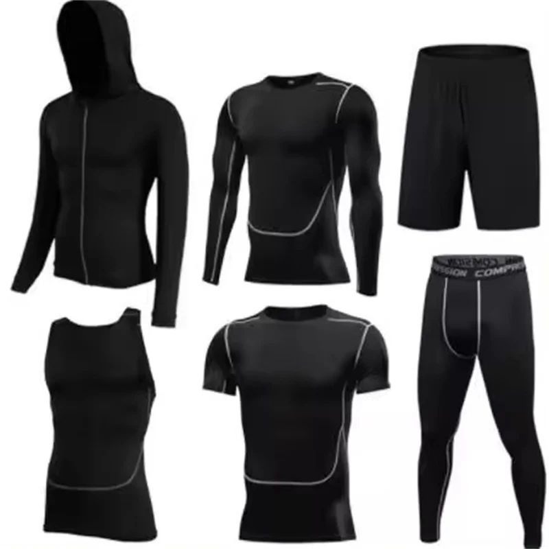 Men's 5pcs sets Boxing suit rashguard male kit MMA compression clothing men long-sleeved t-shirt+leggings tracksuit Sport Suit