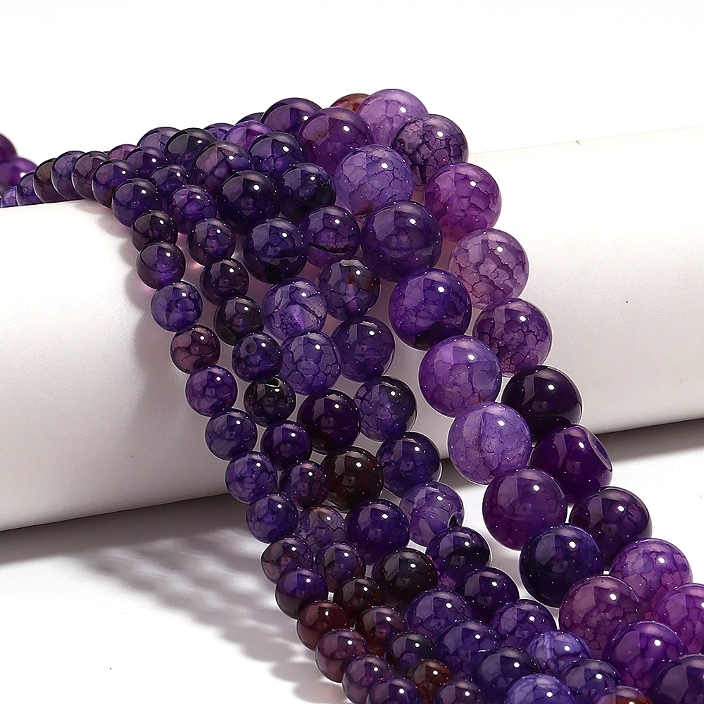 6/8/10 mm Naturstein-Perlen aus violettem Drachenachat, runde lose Abstandsperlen für die Schmuckherstellung, DIY-Armband, Halskette, Zubehör