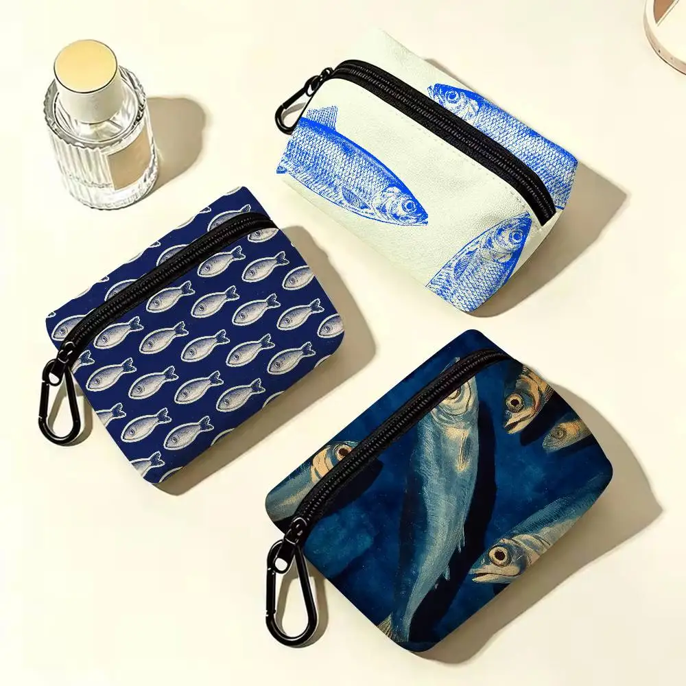 Ocean Fish Pattern Zipper Wallet Oxford Cloth Waterproof Coin Purse Portable Mini Storage Pouch Small Wallet Cards Keys Coins