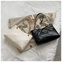 Leather rhombus large bag for women new trendy shoulder crossbody bag large capacity chain bag Ins tote bag