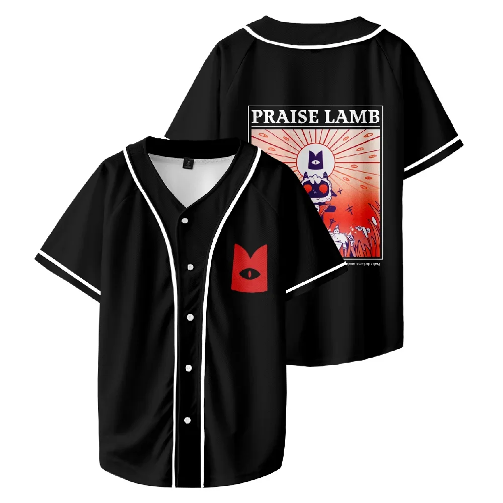 

Game Cult of The Lamb Merch Baseball Jersey Men/Women Casual Thin button Baseball uniform Oil Slick Baseball Jersey