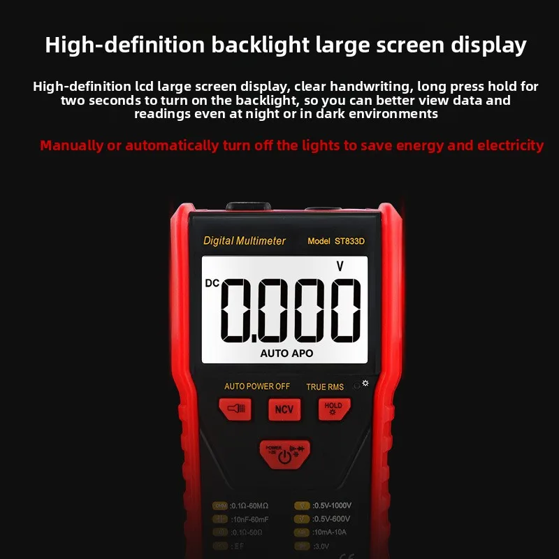 ST833D Auto-ranging Digital Multimeter High Precision Mini Portable Tester For Electricians And Home Maintenance