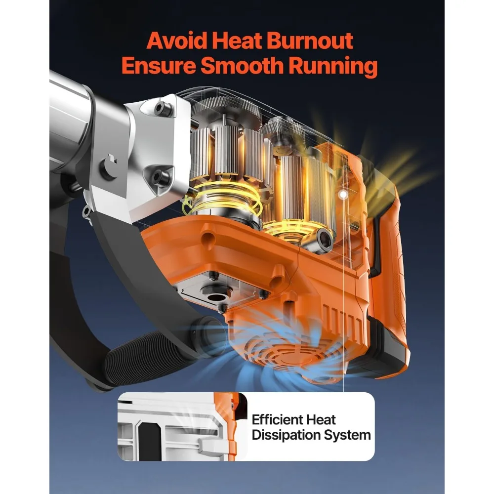 Krachtige elektrische sloophamer voor betonbreker, 3500 W, 1900 BPM, inclusief 2 beitels en handschoenen