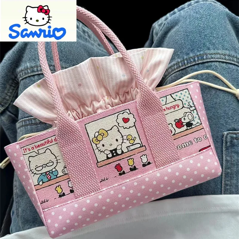 

Sanrio модная повседневная ручная сумка на плечо с рисунком «Hello Kitty» для женщин, креативная универсальная маленькая квадратная сумка на шнурке для хранения