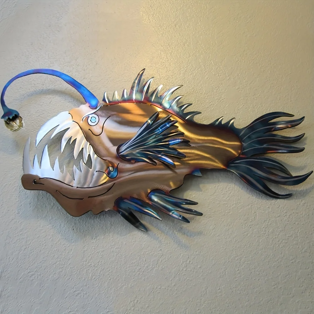 Unique 2D Eel Metal Wall Art Vibrant Blue & Metallic Ocean Theme Fish Shape Wall Art Ornaments Home Room Decoration Gift