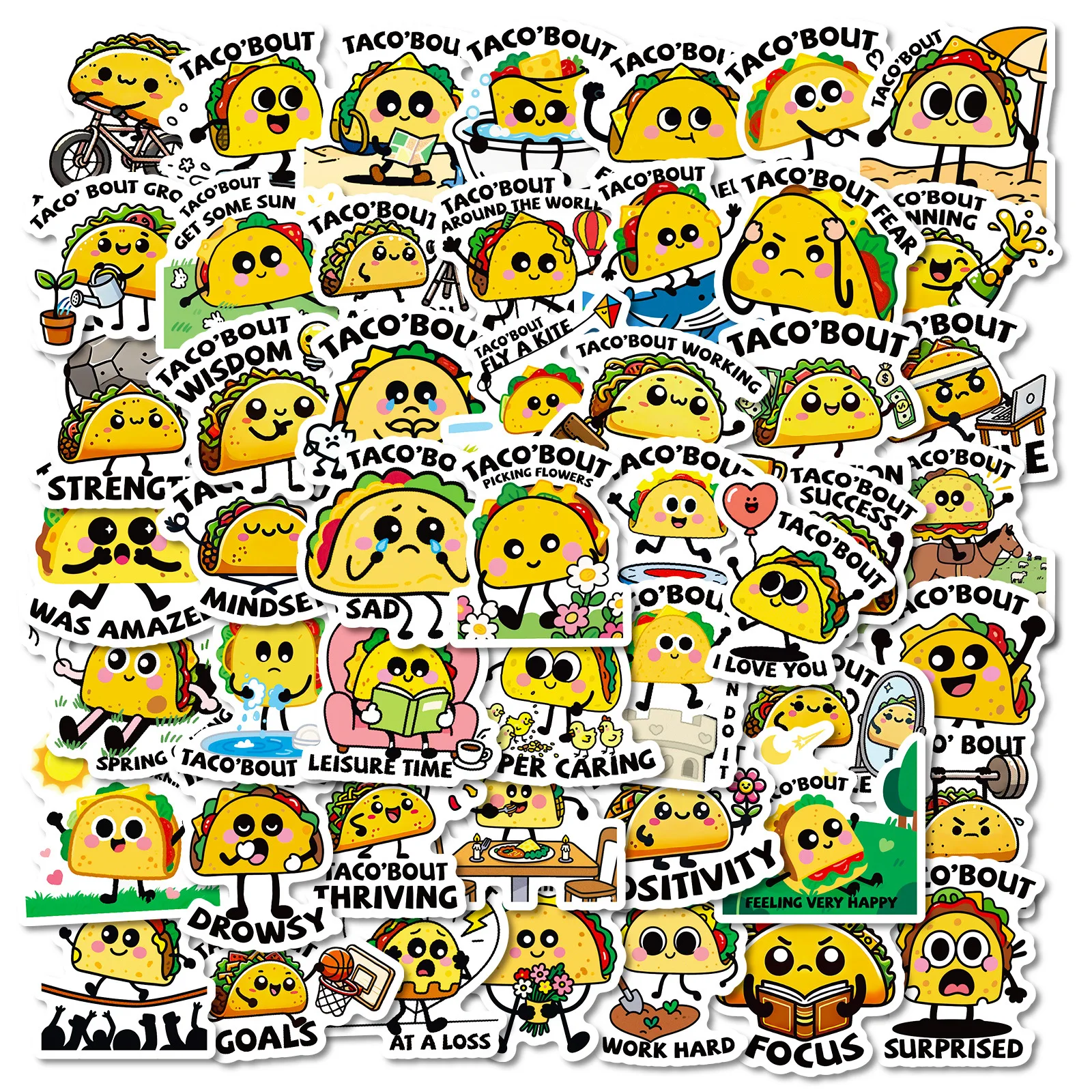 56 個のかわいいテキストステッカー、クリエイティブな漫画の食べ物/動物の装飾防水ステーショナリーステッカー