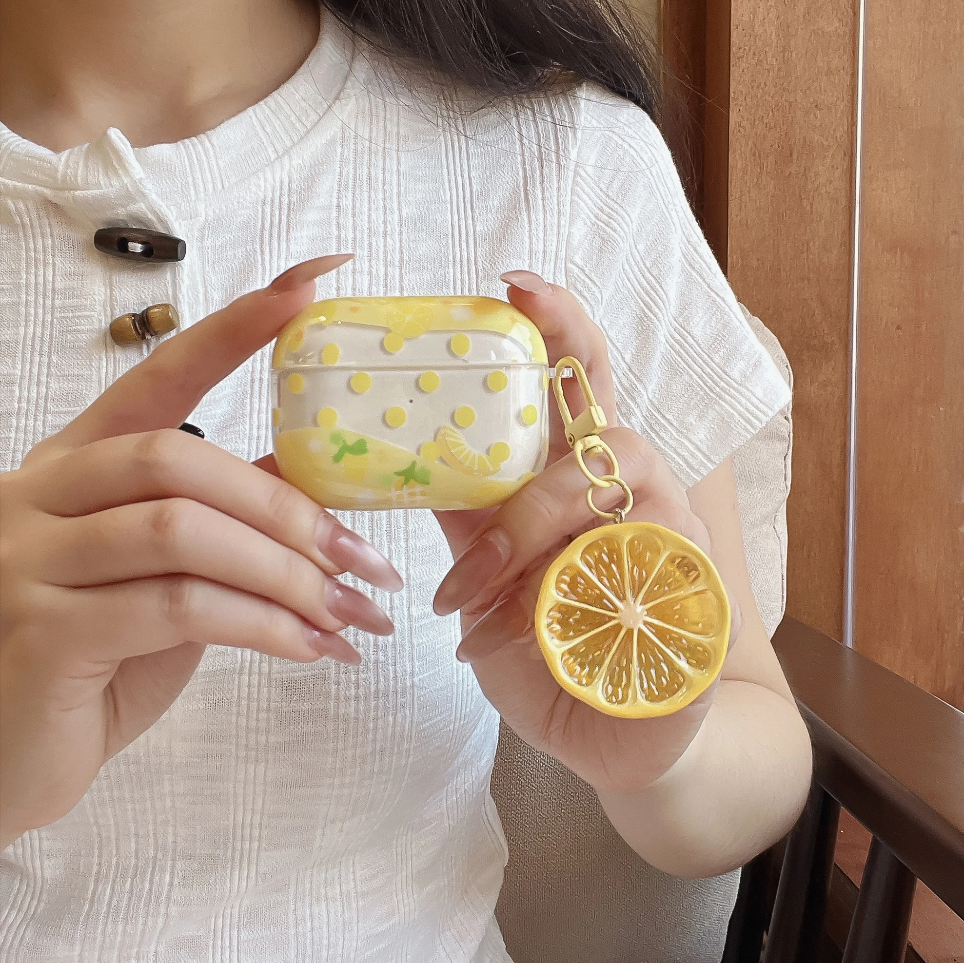 Lemon Orange Pineapple Stars Polka Dots Pattern Transparent Yellow Glossy Earphone Cover Case For AirPods 2 3 4 5 Pro Pro2 Pro3