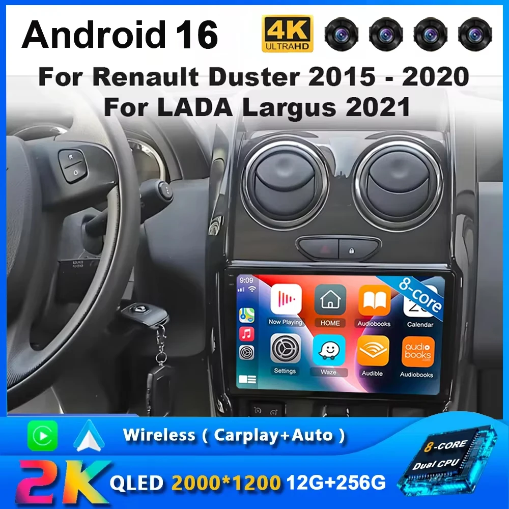 Rádio automotivo carplay android 15 para renault duster 2014 2015 2016 2017 -2020 navegação gps reprodutor multimídia estéreo wifi + 4g dsp bt